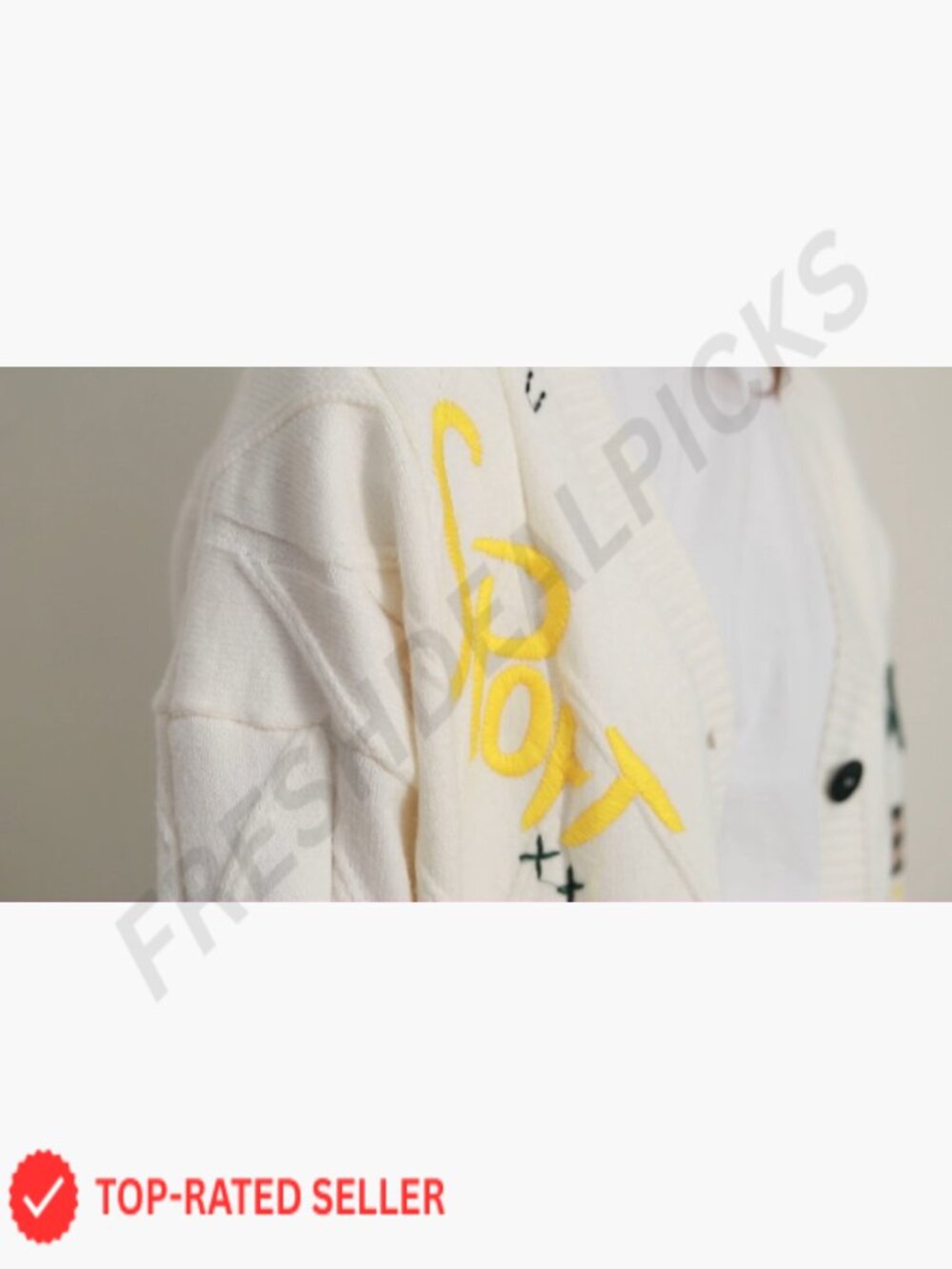 Chunky Cable Knit Cardigan Oversized V-Neck Open Front Embroidery Wool Blend - Picture 7 of 7